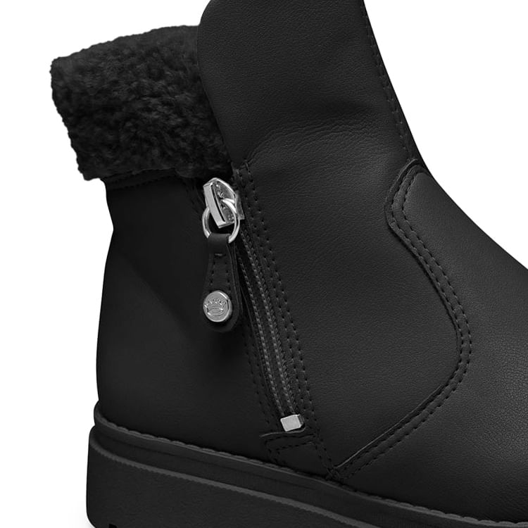 Fechamento em zíper lateral da bota infantil Pink Cats preta com forro peludo